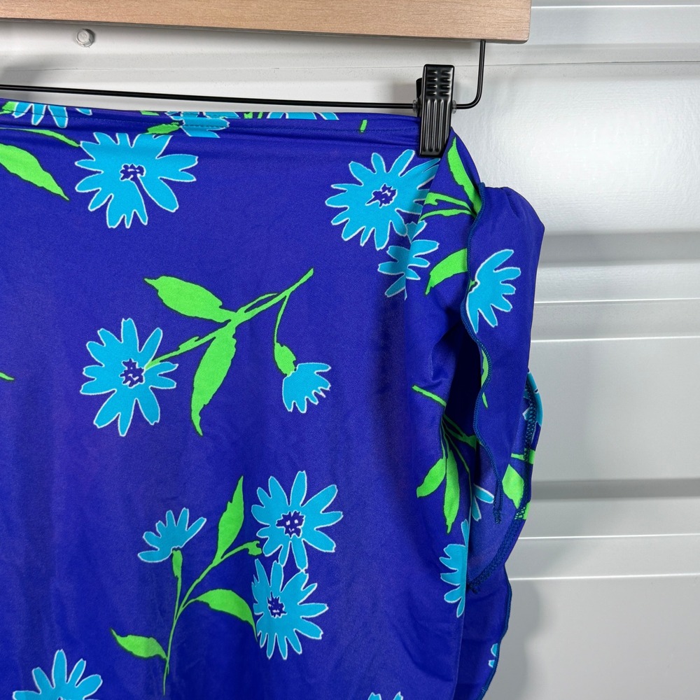 Blue Floral Sarong Wrap‎ Skirt Ruffle Trim Swim Cover Up Beach Resortwear Mini - Picture 2 of 3
